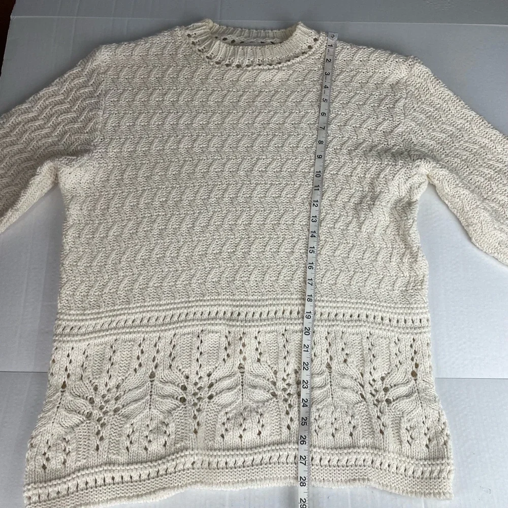 Coldwater Creek Cream Fisherman Knit Sweater Cotton Blend‎ Crew Neck Large - Picture 9 of 9